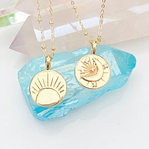 Gold Sun and Moon Necklace / Gold Sun Necklace / Gold Moon Necklace / Gold Filled Necklace / Gold Layering Necklace / Sun & Moon Necklace