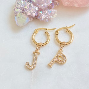 Personalized Initial Earrings / Gold Initial Earrings / Letter Earrings / Initial Earrings / Letter Hoops / Gold Sparkly Letter Hoops