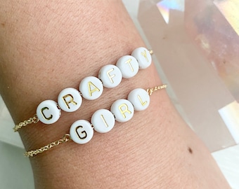 Name Bracelet / Gold Beaded Name Bracelet / Gold Name Bracelet / Custom Word Bracelet / Personalized Bracelet / Gold Word Bracelet / Custom