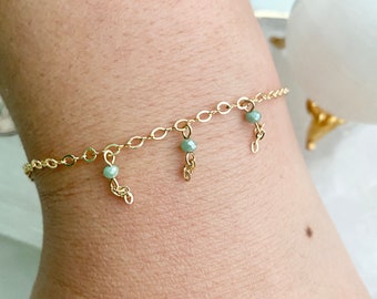 Dainty Gold Bracelet / Simple Gold Beaded Bracelet / Gold Beaded Tassel Bracelet / Gold Stacking Bracelet / Tiny Beaded Bracelet