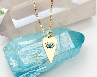 Gold Heart Necklace / Heart Pendant Necklace / Eye Heart Necklace / Gold Heart Charm Necklace / Layering Necklace / Gold Layering Necklace