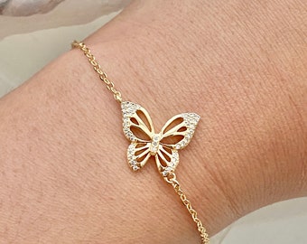 Gold Butterfly Bracelet / Butterfly Bracelet / Sparkly Butterfly Bracelet / Gold Filled Butterfly Bracelet / Gold Butterfly Charm Bracelet