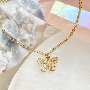 Butterfly Necklace / Gold Butterfly Necklace / Butterfly Charm Necklace / Gold Necklace / Butterfly Choker Necklace / Layering Necklace