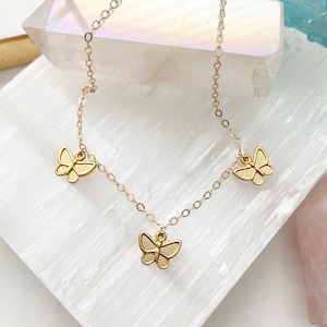 Gold Butterfly Necklace / Butterfly Charm Necklace / Gold Necklace / Butterfly Choker Necklace / Gold Choker Necklace / Layering Necklace