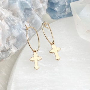 Cross Earrings / Cross Hoop Earrings / Gold Cross Earrings / Hoops With Cross / Charm Hoop Earrings / Religious Jewelry / Cross Jewelry