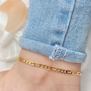 Gold Chain Anklet / Thick Gold Chain Anklet / 24k Gold Chain Anklet / Gold Figaro Chain Anklet / Thick Gold Figaro Chain Anklet  Gold Anklet