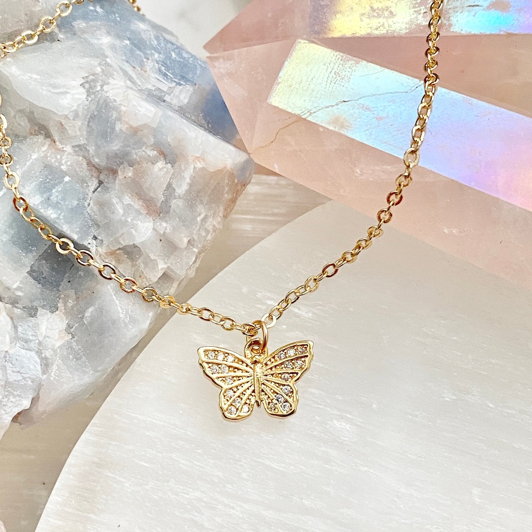 Butterfly Necklace / Gold Butterfly Necklace / Butterfly Charm Necklace ...