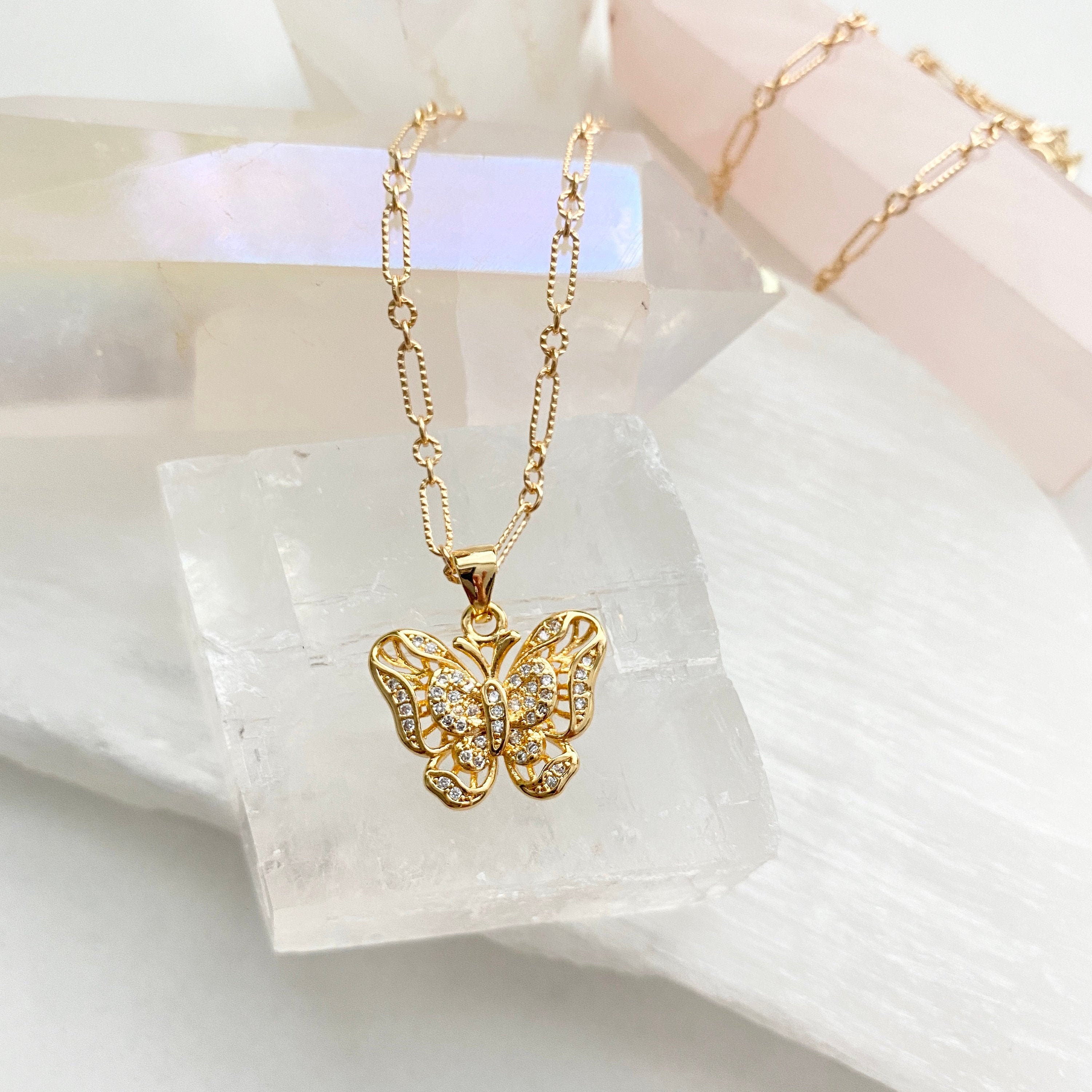 Butterfly Necklace / Gold Butterfly Necklace / Butterfly Charm Etsy