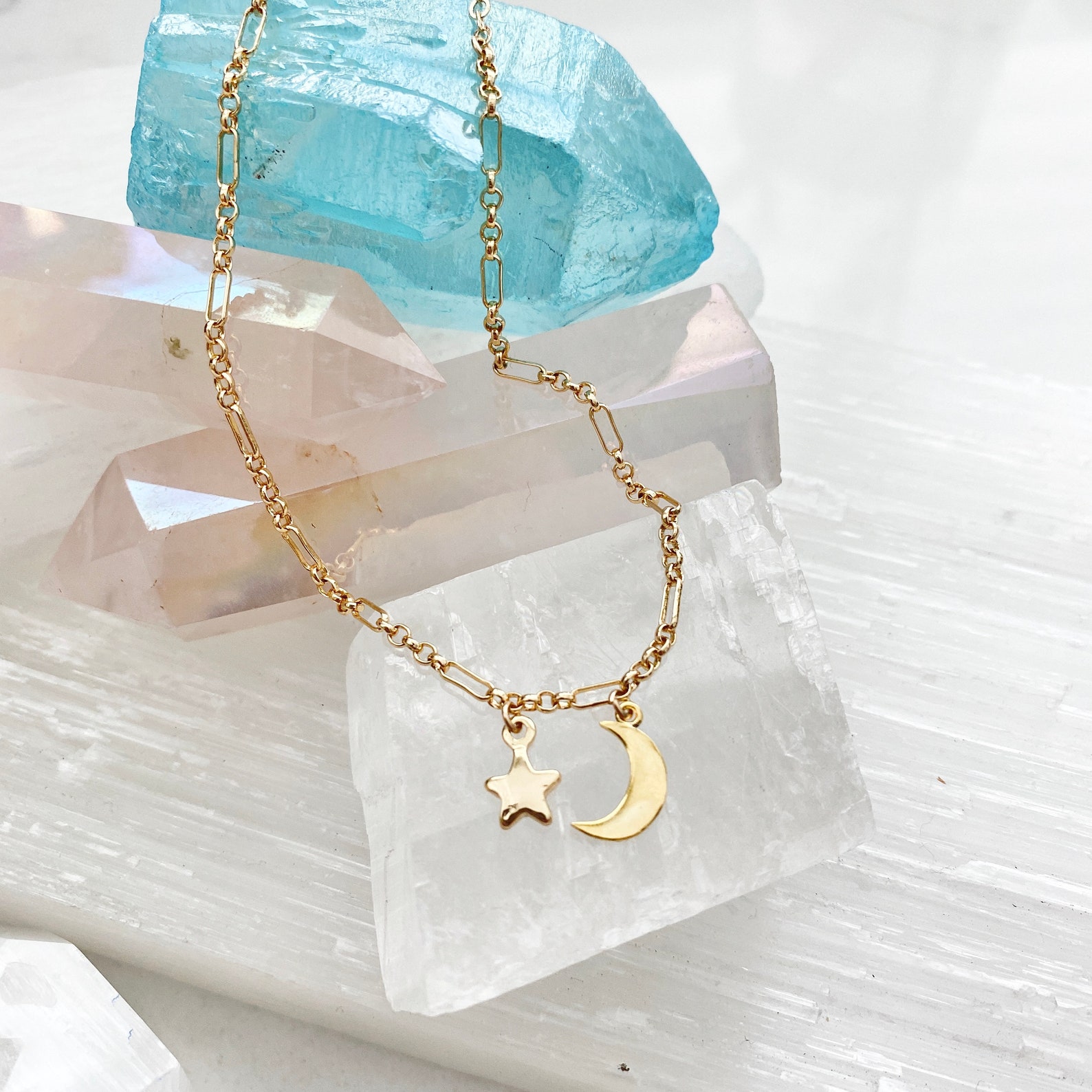 Gold Moon Anklet / Gold Star Anklet / Moon and Star Anklet / Etsy