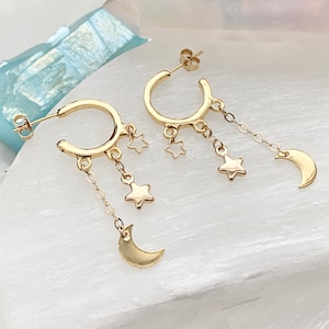 Crescent Moon Earrings / Star Earrings / Celestial Earrings / Moon Earrings Star Earrings / Moon And Star Dangle Earrings / Gold Moon