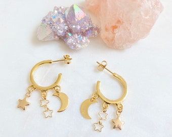Crescent Moon Earrings / Star Earrings / Celestial Earrings / Moon Earrings Star Earrings / Moon And Star Dangle Earrings / Gold Moon
