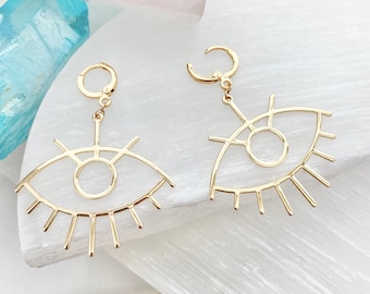 Large Gold Eye Earrings / Evil Eye Earrings / Gold Evil Eye Earrings / Gold Eye Earrings / Big Statement Earrings / Big Eye Dangly Earrings