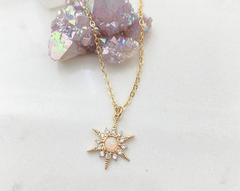 14k Gold Filled Star Necklace / Opal Necklace / Gold Star Necklace / Star Necklace / Cubic Zirconia Star Necklace / Celestial Star Necklace