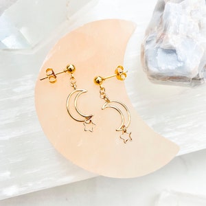 Star Earrings, Moon Earrings, Celestial Earrings, Moon and