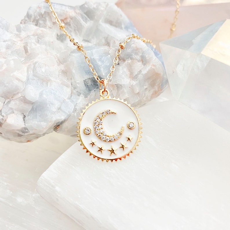 Gold Moon Star Necklace Gold Filled Moon Necklace Moon Necklace Gold Star Necklace Enamel Gold Coin Necklace Gold Star Necklace