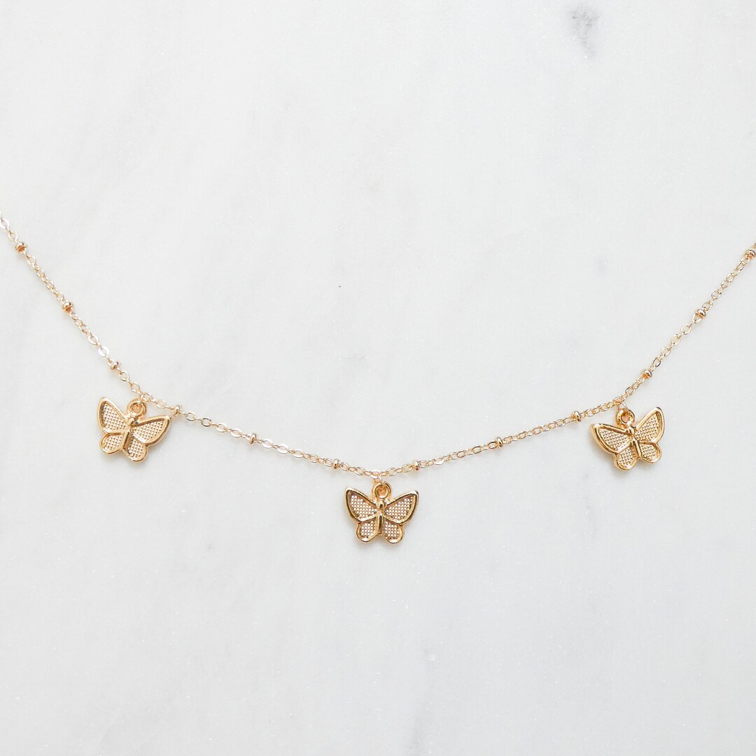 Gold Butterfly Necklace / Butterfly Charm Necklace / Gold Necklace ...