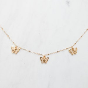 Gold Butterfly Necklace / Butterfly Charm Necklace / Gold Necklace / Butterfly Choker Necklace / Gold Choker Necklace / Layering Necklace