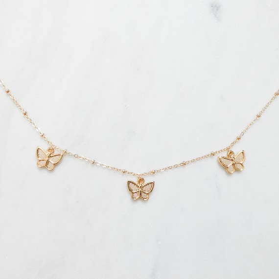 Download Gold Butterfly Necklace Butterfly Charm Necklace Gold Etsy