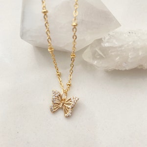 Butterfly Necklace / Gold Butterfly Necklace / Butterfly Charm Necklace / Gold Necklace / Butterfly Choker Necklace / Layering Necklace