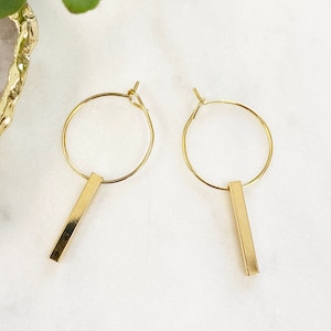 Gold Bar Hoops / Mini Hoop Earrings / Mini Gold Bar Earrings / Gold Bar Earrings / Dainty Hoop Earrings / Dainty Gold Earrings / Gold Hoops