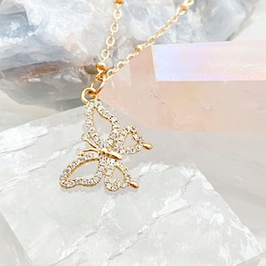 Butterfly Necklace / Gold Butterfly Necklace / Butterfly Charm Necklace / Butterfly Choker Necklace / Sparkly Butterfly Necklace