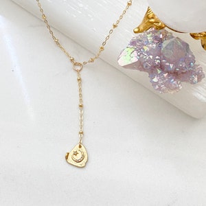 14k Gold Filled Moon Necklace / Mini Moon and Star Necklace / Gold Filled Moon Necklace / Moon Lariat Necklace / Gold Crescent Moon Necklace