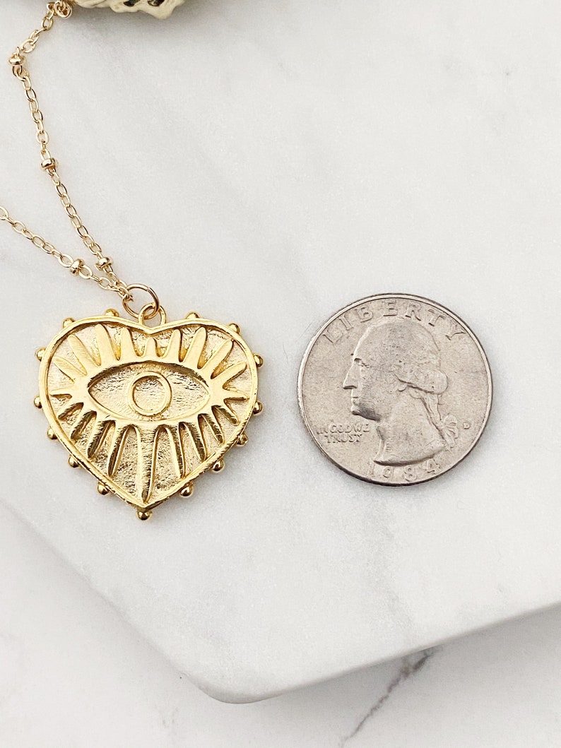 Gold Heart Necklace Heart Pendant Necklace Eye Heart Necklace Gold Heart Charm Necklace Layering Necklace Gold Layering Necklace