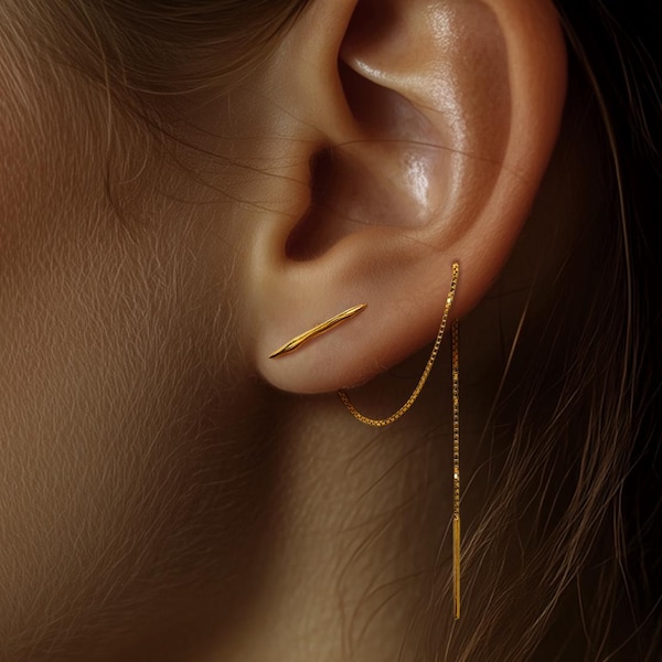 18 kt vergulde staafinsteker: sterlingzilveren ketting, dubbele piercing