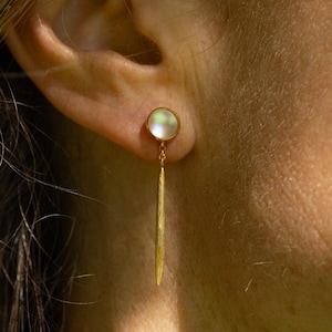 Sterling Silver Bar Dangle Earrings: Liuli Glass Moon Studs