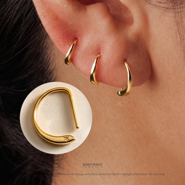 D Shape Sleeper Earrings, Open Hoop Earrings, Backless Half Hoops, Dainty Cartilage Hoop, Small Gold Huggie, Sterling Silver Nap Earrings