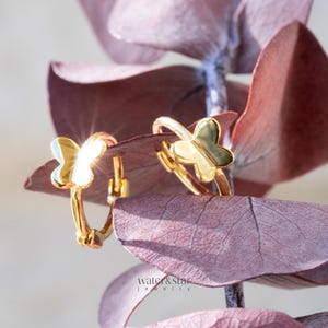 Butterfly Huggie Earrings: 18K Gold Plated Sterling Silver Dainty Hoops
