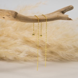 18K Gold Plated Ball Threader Earrings: Sterling Silver Double Piercing Chain