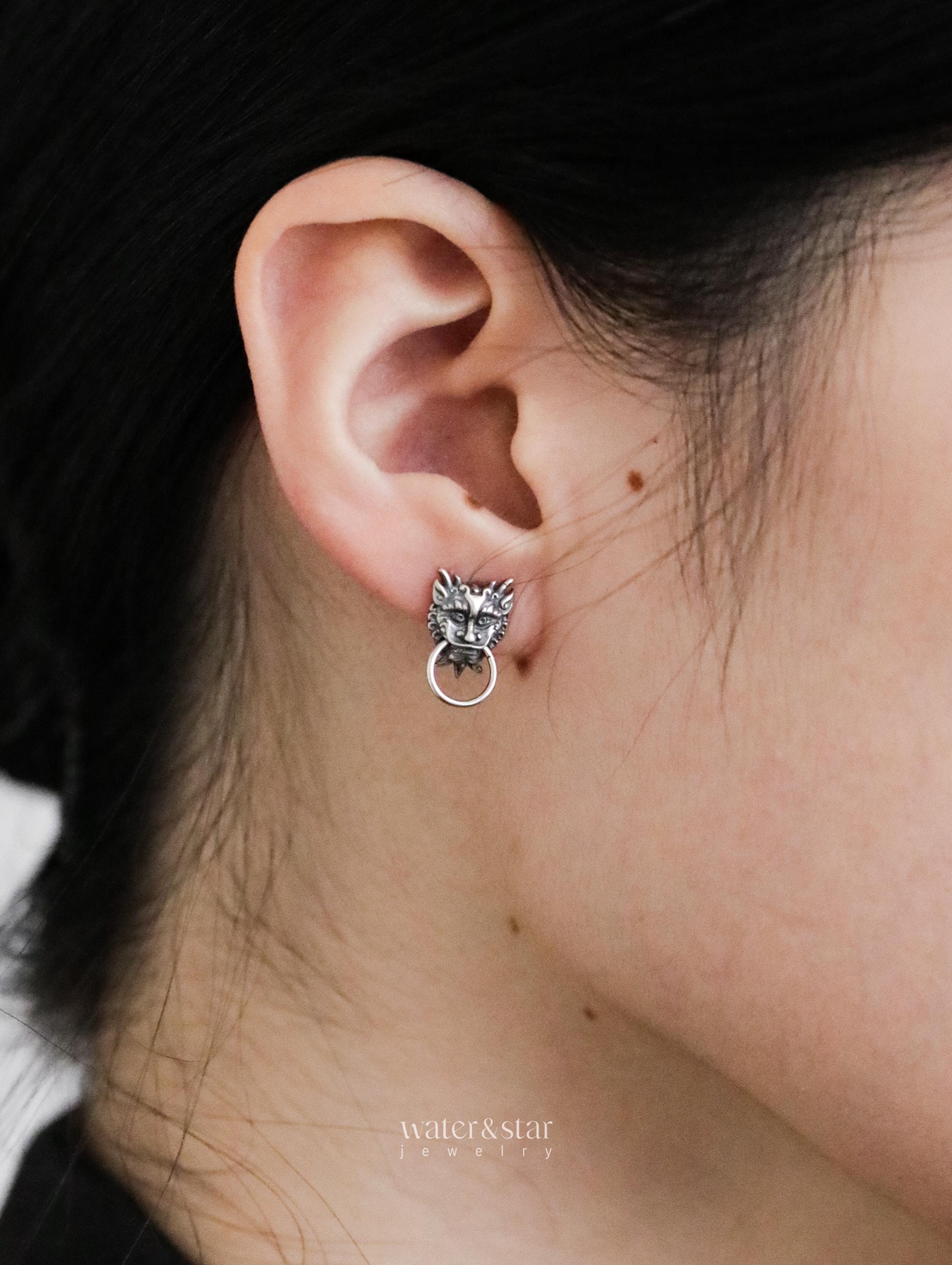 Sterling Silver Dragon Stud Earrings: Pixiu Lucky Charm Jewelry