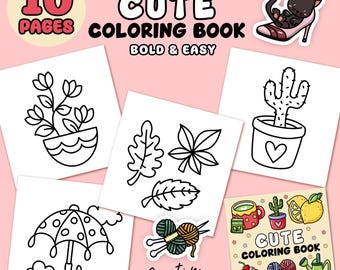 Cute Bold and Easy Designs, 10 Coloring Pages to color, Set 1