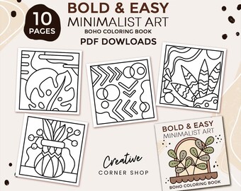 Set 3 of 10 Printable Boho Coloring Pages - Minimalist Art, Creative Relaxation, Coloring Book