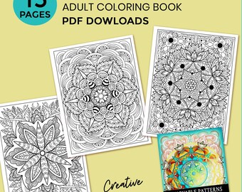 15 Mandala Patterns Coloring Pages, Adult Coloring Book, Creative Activity