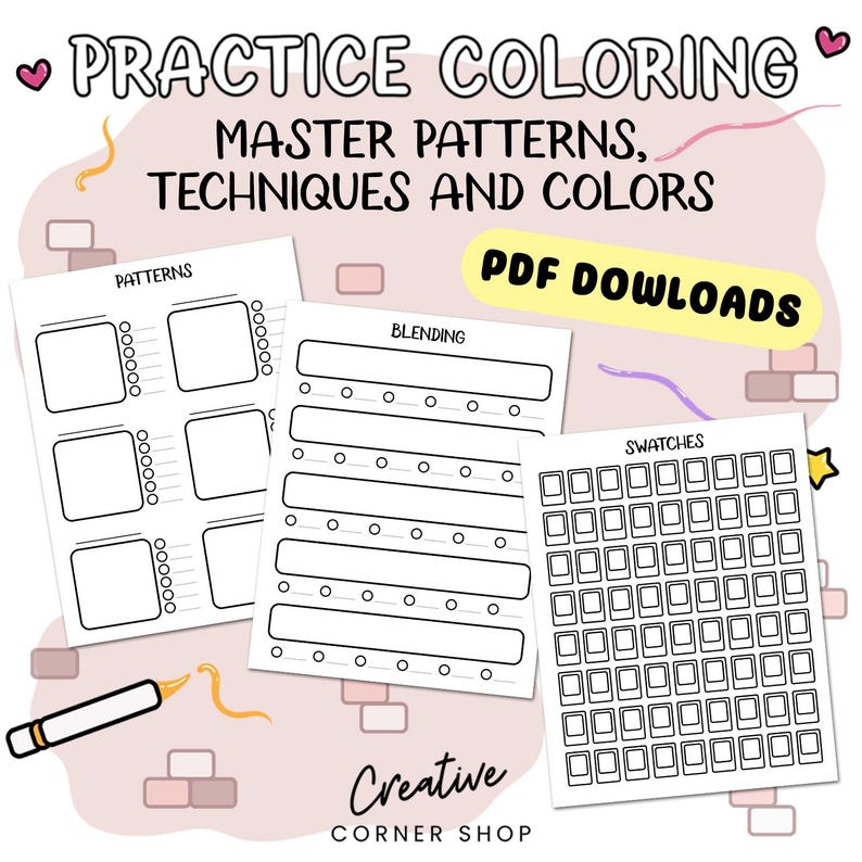 Coloring Practice Pages and Swatches, Master Patterns, Techniques and ...
