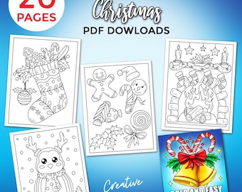 Bold and Easy Christmas Coloring Book, Printables, Set 1 of 20 Pages
