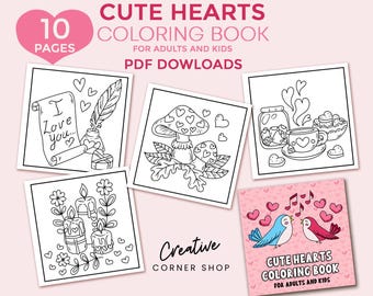 10 Cute Hearts Coloring Printable Pages_2 part