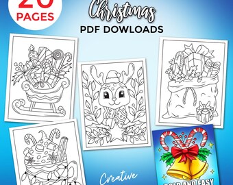 Bold and Easy Christmas Coloring Book, Printables, Set 2 of 20 Pages