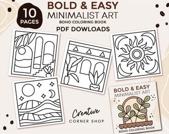 Set 1 of 10 Printable Boho Coloring Pages - Minimalist Art, Creative Relaxation, Coloring Book