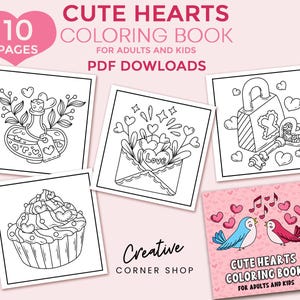 10 Cute Hearts Coloring Printable Pages_1 part, Creative Relaxation for All Ages, Coloring Book