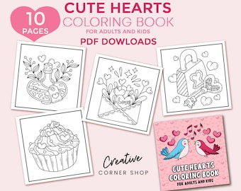 10 Cute Hearts Coloring Printable Pages_1 part, Creative Relaxation for All Ages, Coloring Book