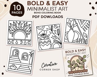 Set 2 of 10 Printable Boho Coloring Pages - Minimalist Art, Creative Relaxation, Coloring Book