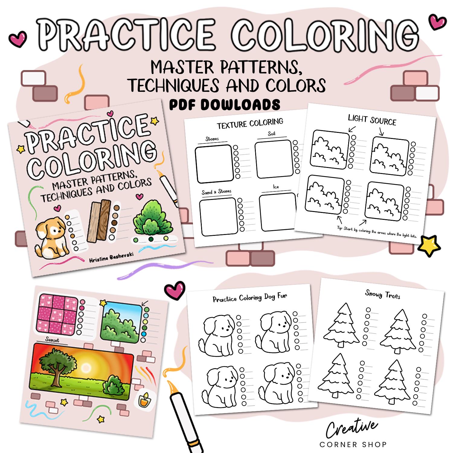15 Coloring Practice Pages for Adults & Beginners – Blending, Shading, Ohuhu Marker Worksheets (A4 & 8.5x8.5 Printable) - Image 1