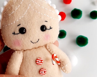Gingerbread Girl Ornament  Felt PDF Pattern Sewing  Felt Christmas DIY Candy Cane Pattern