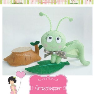 Felt Grasshopper, Tree Stump - PDF Pattern - Garden Animals