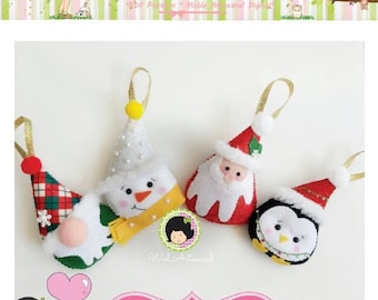 Felt Drop Christmas Ornaments - PDF Pattern - Santa Claus, Snowman, Penguin, Gnome