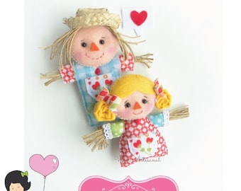 Duos - Scarecrow Couple - PDF Pattern - Boy and Girl, Halloween - Felt Doll - Easy Tutorial