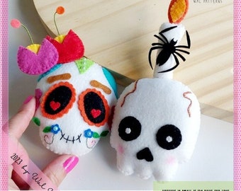 Sugar Skull - Felt Pattern - Day of the Dead -  Halloween Decor - Ornament - Mexican Skull - Garland Skull